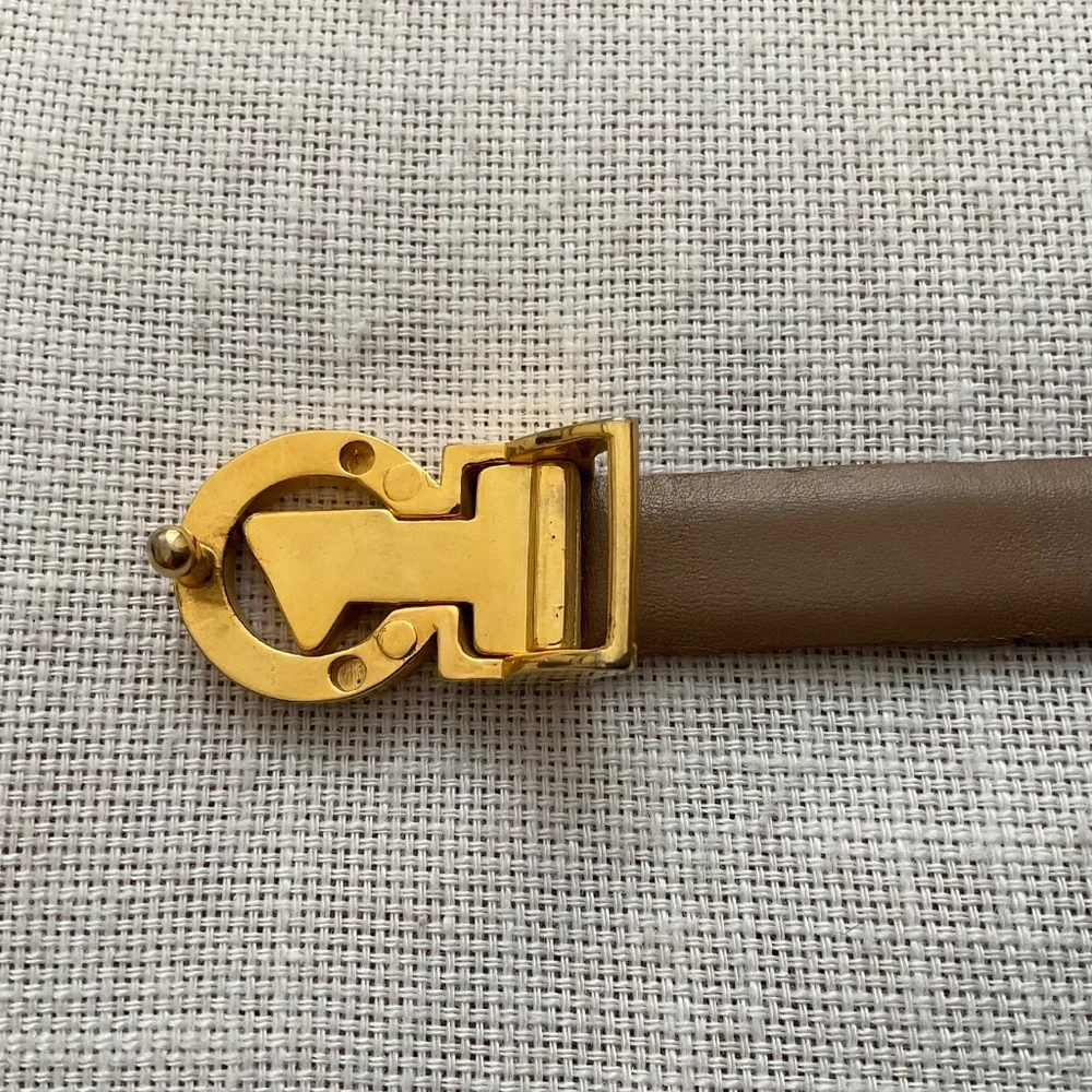 Vintage Beige Tan Snakeskin Leather Belt Removable Gold Buckle NEW